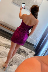 Misshow Fuchsia Strapless Tight Metallic Short Homecoming Dress/Mini Dress with Keyhole